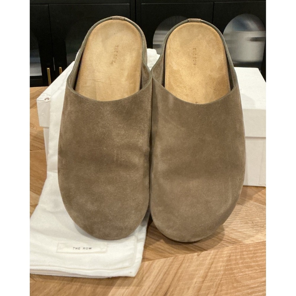 The Row Taupe Suede Slip-On Mules